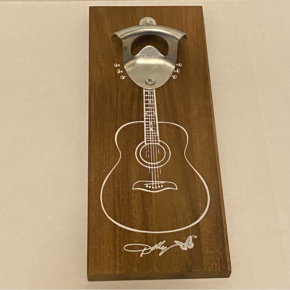 Dolly Parton Guitar Bottle Opener Wooden Wall Mounted Bar Decor 10”